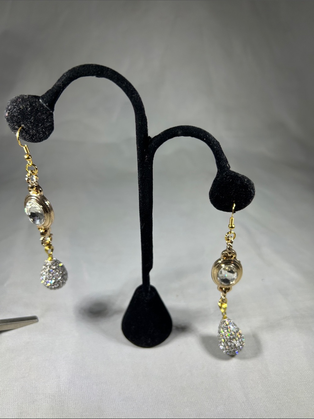 Gold-Tone Crystal Drop Earrings with Clear and Glitter Accents